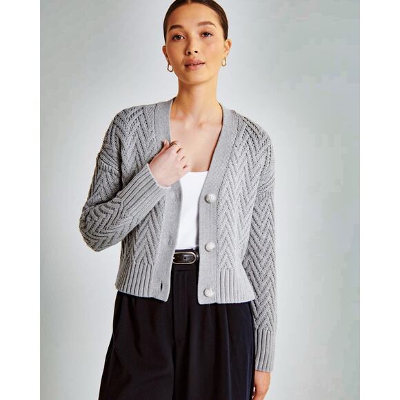 Abercrombie & Fitch Sweaters - Abercrombie & Fitch Womens Herringbone Knit Cardigan Sweater - Gray, Size S